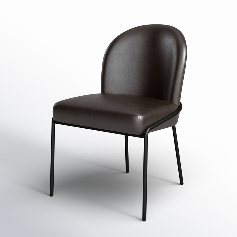 Laina Black Genuine Leather Upholstered Side Chair