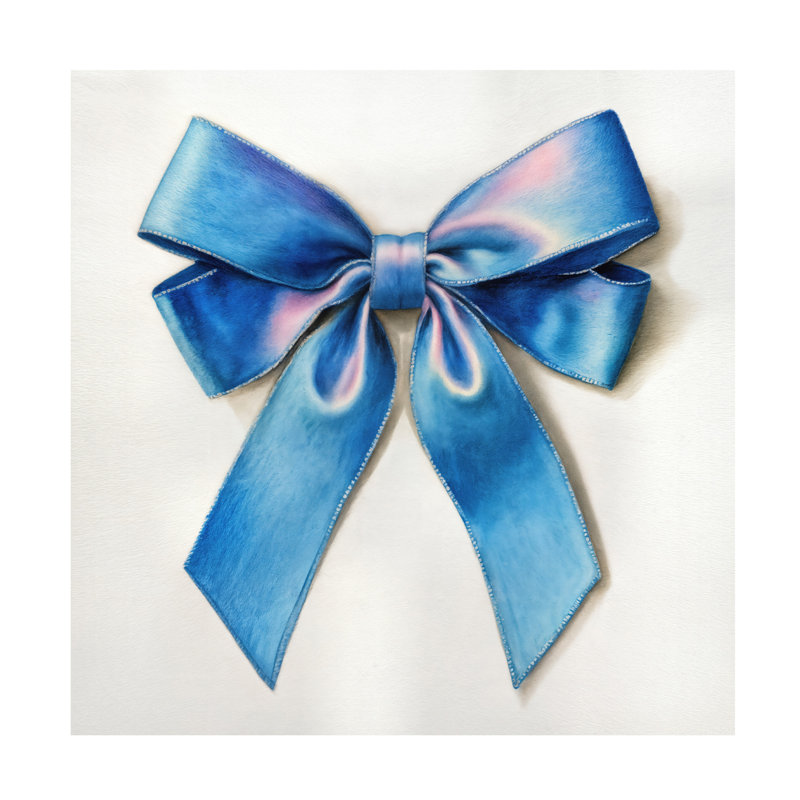 Art mural sur toile tendue - «Blue and Pink Ribbon Bow 3» par Imagine It Images pour décoration de salon, de chambre à coucher ou de bureau - 14 x 14