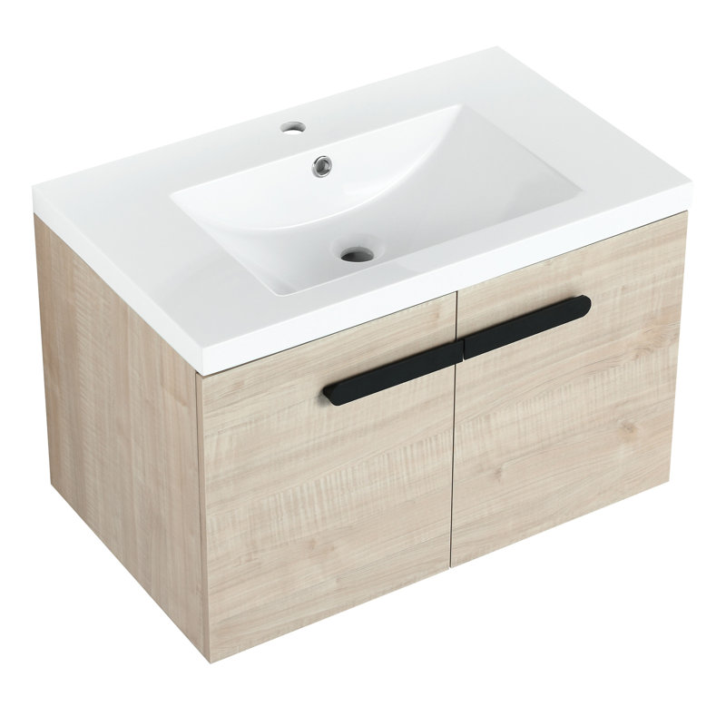 Armoire de lavabo de salle de bain 30 pouces - Contreplaqué de porte flottante à fermeture en douceur de conception moderne pour petite salle de bain avec portes montées conçues pour les espaces