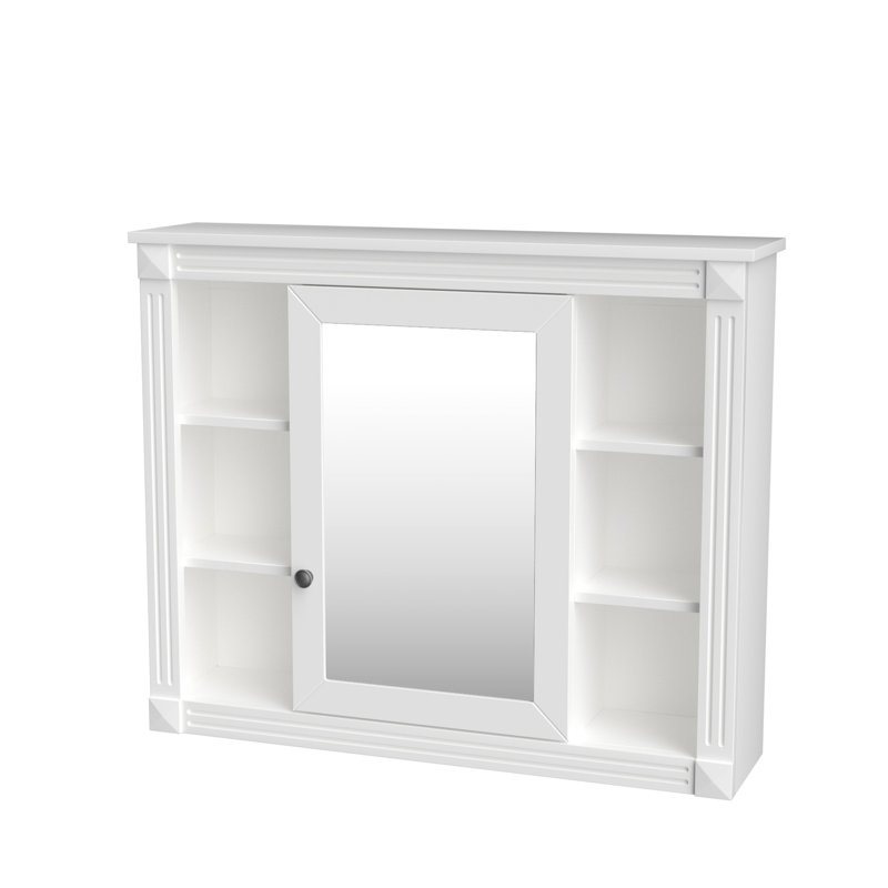 Armoire de rangement pour salle de bain avec miroir, 35 po x 28 po, construction polyvalente, Naturel
