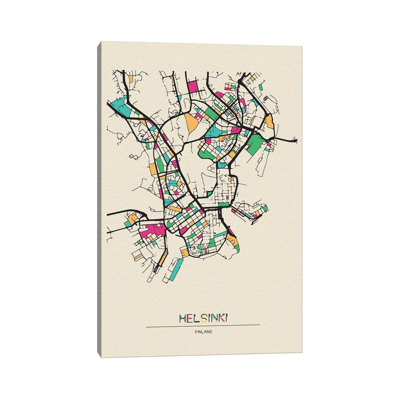 Helsinki, Finland Map by Ayse Deniz Akerman - Wrapped Canvas Print