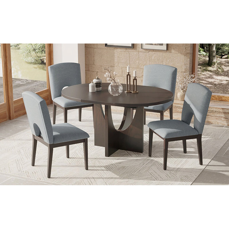 Ensemble de table de salle à manger extensible moderne 5 pièces avec rallonge amovible de 16,2 po pour petits espaces