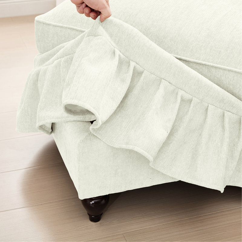Beige White 2 Piece Modular , 3 Seater + - Seat , Flared Arms, Removable Ruffles Pleats Skirts, Spindle Legs, Soft Chenille, Segmented , Movable Pillow, Different Arrangements For Living Area Classic