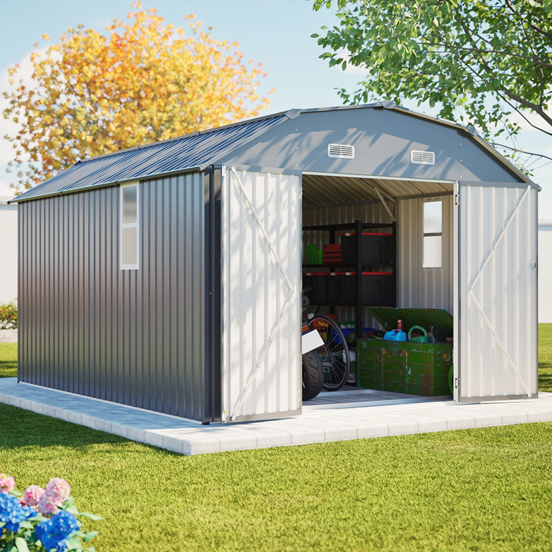  Remise de rangement extérieure en acier robuste avec structure de plancher et revêtement antirouille, idéale pour une protection durable contre les intempéries et une utilisation polyvalente