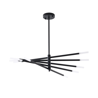 Lustre 10 lumières en fer noir avec abat-jour en verre givré