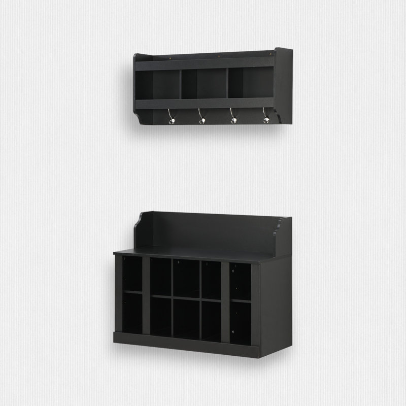 Raequawn Hall Tree 35.3'' Wide with Shoe Storage, Black