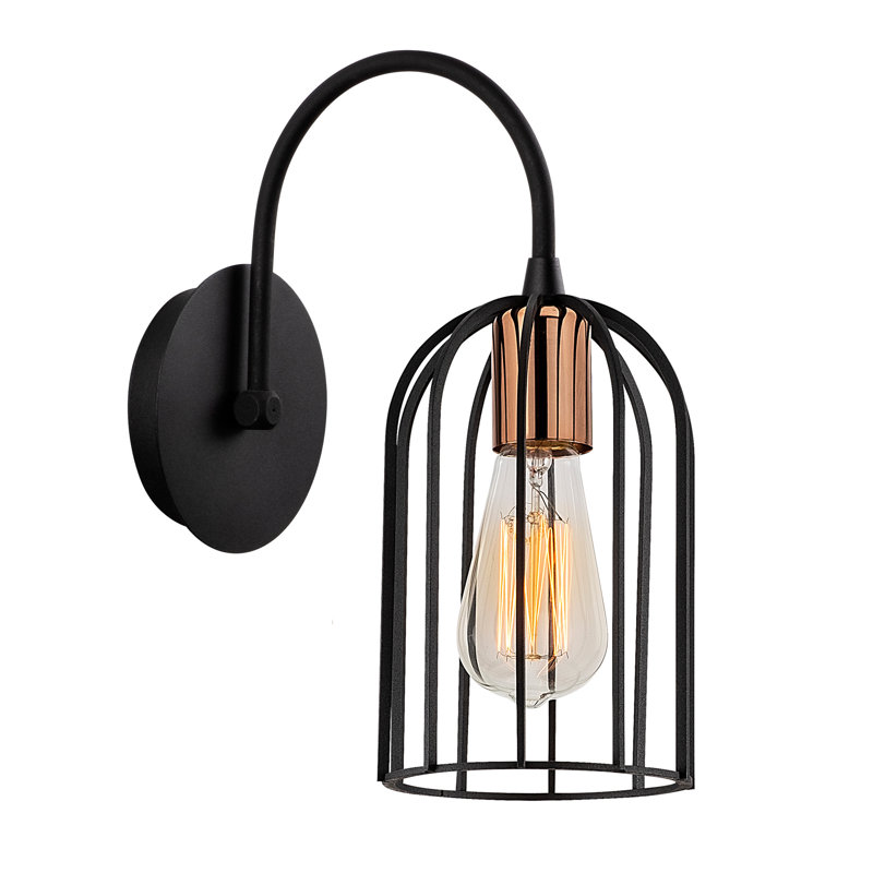 Industrial Wall Lamp, Black & Bronze, 14 cm Diameter x 11.8 inches Height | Durable Iron Body, E27 Socket (Max 40W) | IP20 Rated, Perfect for Modern and Vintage Decor | Stylish Lighting for Home & Office