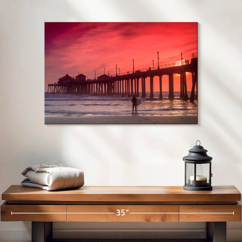 Coucher de soleil sur la plage Gillard Huntington, H 16 po x l 24 po