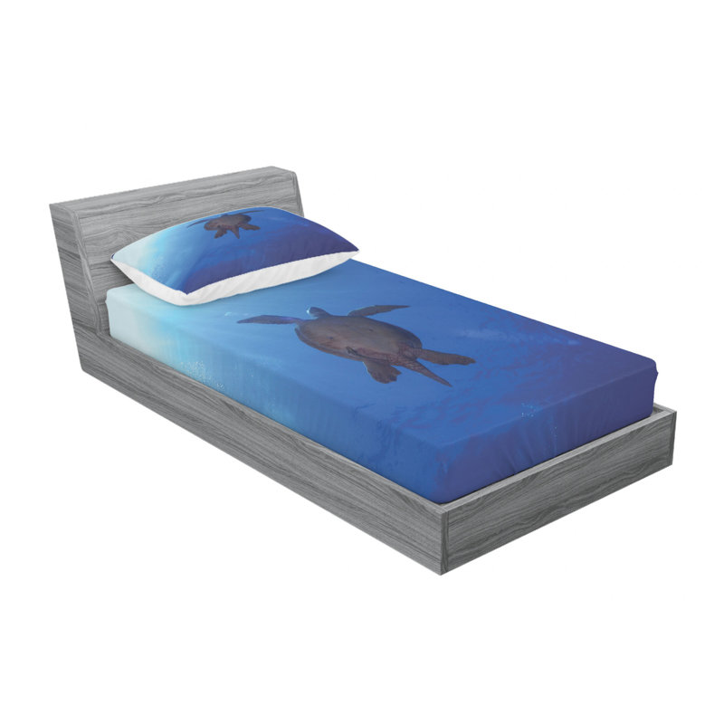 Aqua Sea Turtle Print Microfiber Twin XL Sheet Set
