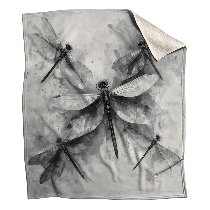 Couvertures de libellules noires et blanches, L 50 po x H 60 po