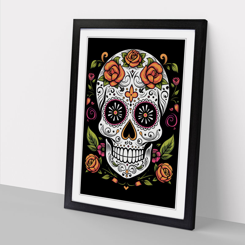 XYZ-FRM-V1223-1591 Sugar Skull Line 1 Piece Single Picture Frame Wall Art, 34cm H x 25cm W x 2cm D, Black