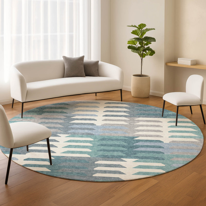 Machine Washable Indoor/Outdoor Aten ACN2328 Geometric Rug, Round 8'