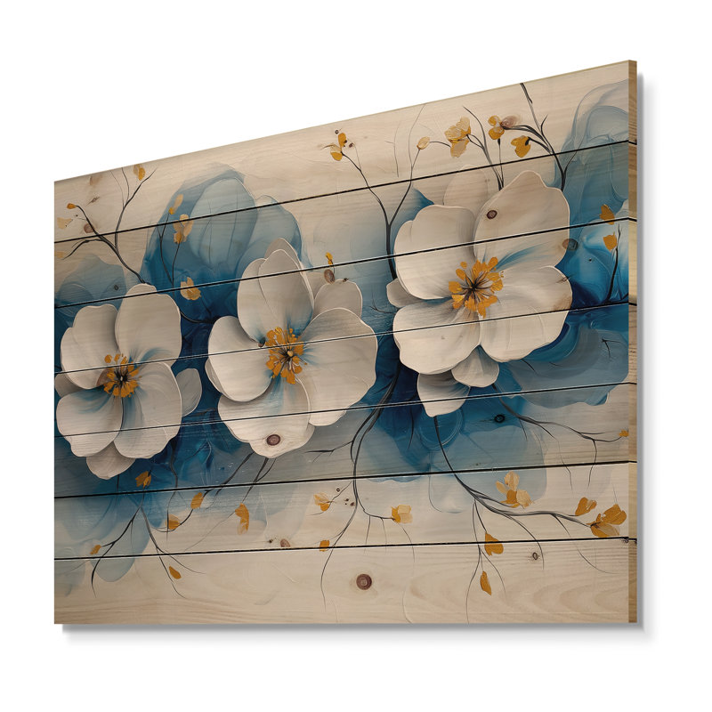 Velours cerisier en fleurs bleu Simplicity III - impression sur bois de cerisier en fleurs - sur bois de pin naturel