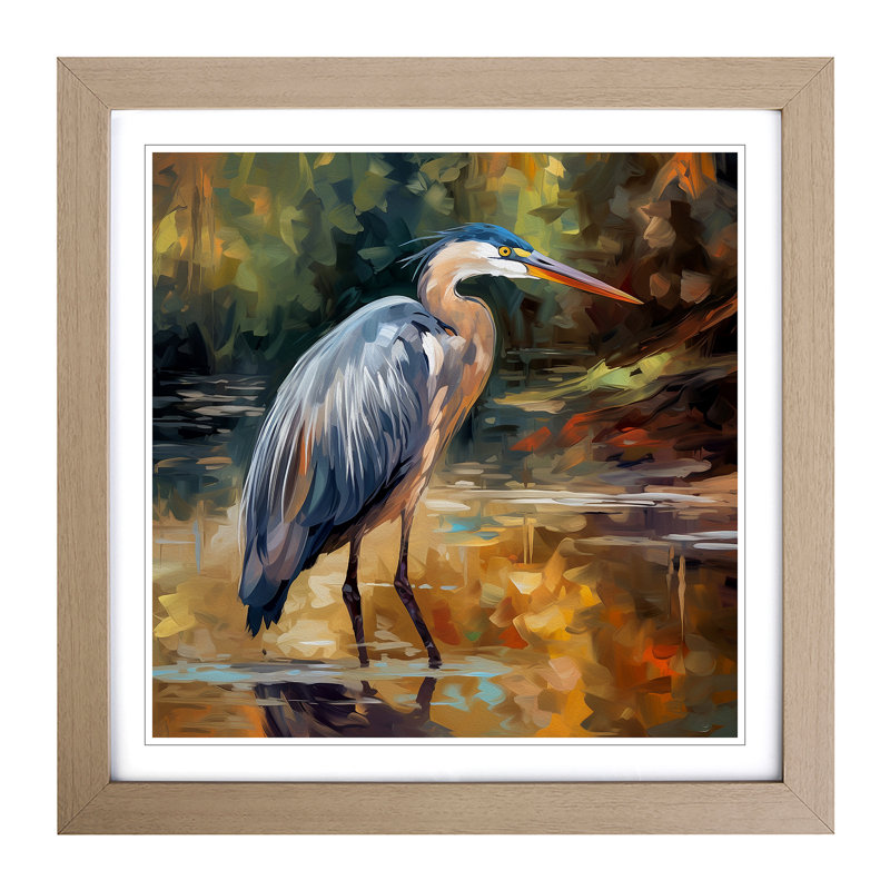 Heron Neo-Impressionism - Framed Print, Oak