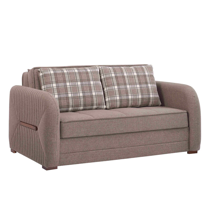 Causeuse convertible rembourrée avec rangement, tissu chenille, Beige