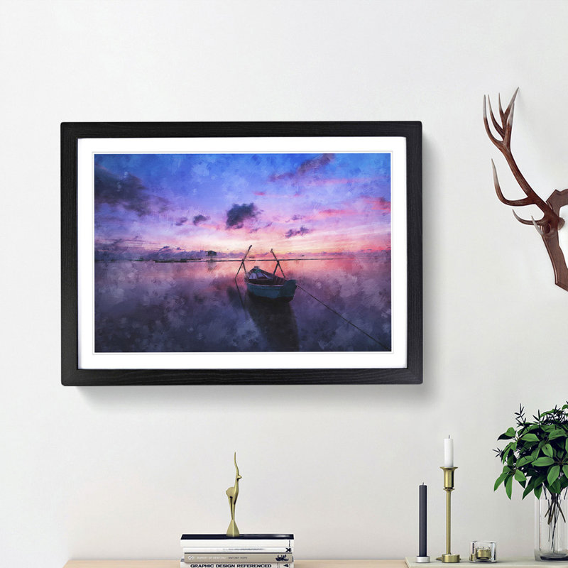 Vacant Rowboat upon the Lake - Picture Frame Painting Print, 45cm H x 63cm W x 2cm D, Black Framed