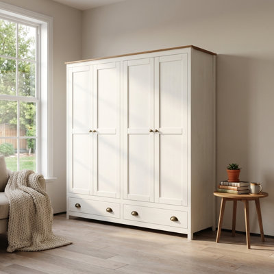 Topazio 69.3" 4D2S Solid Wood White Wardrobe