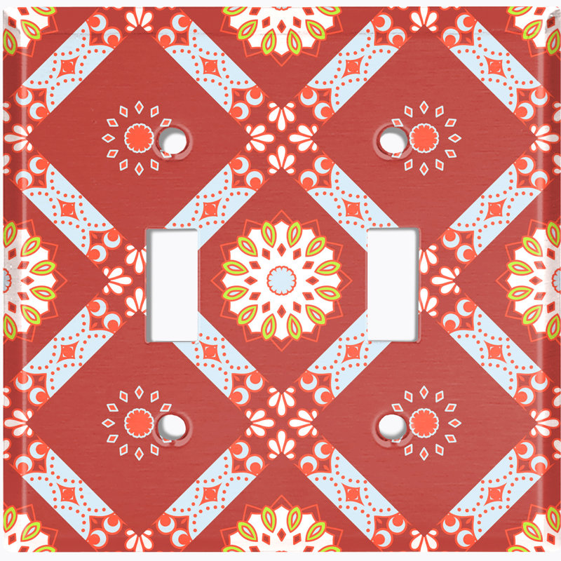 Plaque murale rouge à deux interrupteurs à bascule Red Flower Mandala