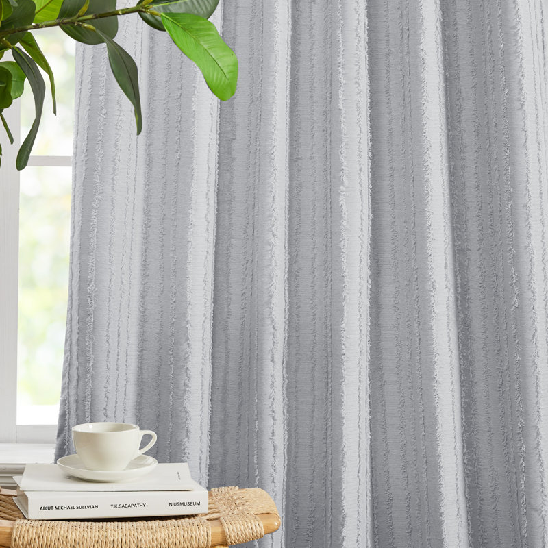 Tufted Stripe Linen Modern Farmhouse Room Darkening Curtains (Set of 2), 52" W x 84" L, Gray