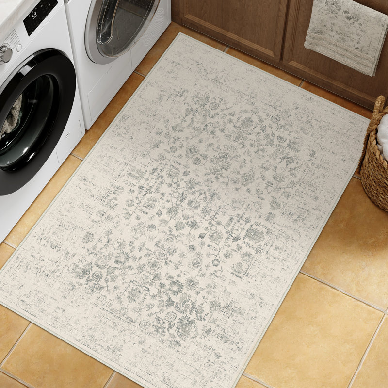 Yaie Machine Washable Floral Indoor Area Rug With Non-Slip Backing, Rectangle 3' x 5'