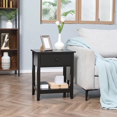 Modern Sofa Side Table With Drawer & Open Shelf, Compact End Table For Living Room