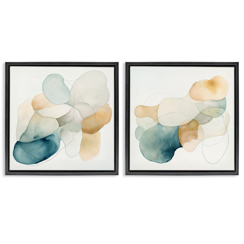 Ensemble de 2 toiles flottantes encadrées de couleur terre pâle, design par Irena Orlov, H 18 po x l 18 po