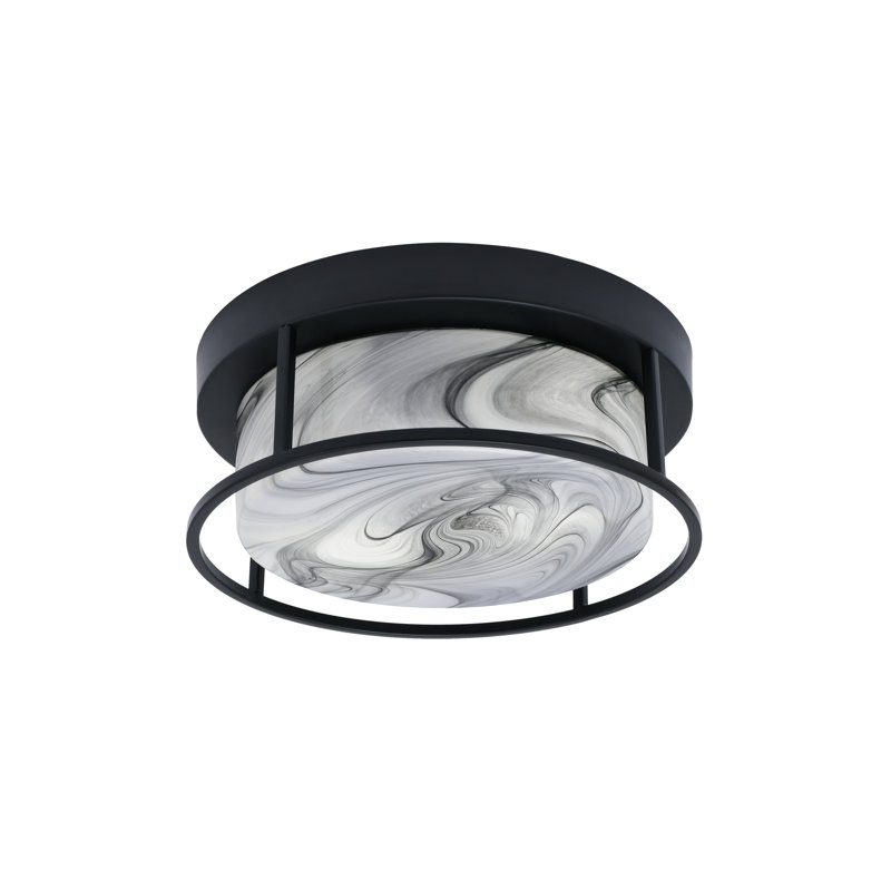 Cheryse 12" Flush Mount, 2-Bulbs, Shown In Matte Black Finish With Onyx Swirl Glass