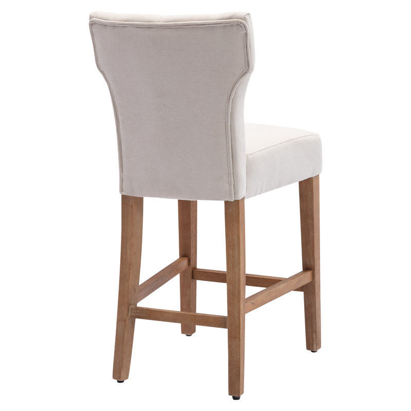 Bettijane Upholstered Counter Stool with Solid Wood Frame, Natural, Beige