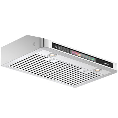 Hotte de cuisine sous-meuble de 76 cm (30 po), 4 vitesses, débit d'air de 900 pi³/min (25,5 m³/min), commandes vocales, gestuelles et tactiles, fonction mémoire, éclairage DEL