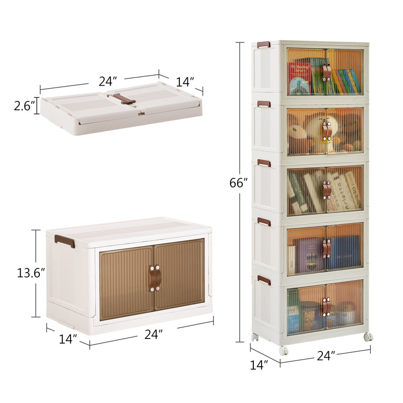 5-Tier Stackable Foldable Storage Bins With Lid And Wheels, 5