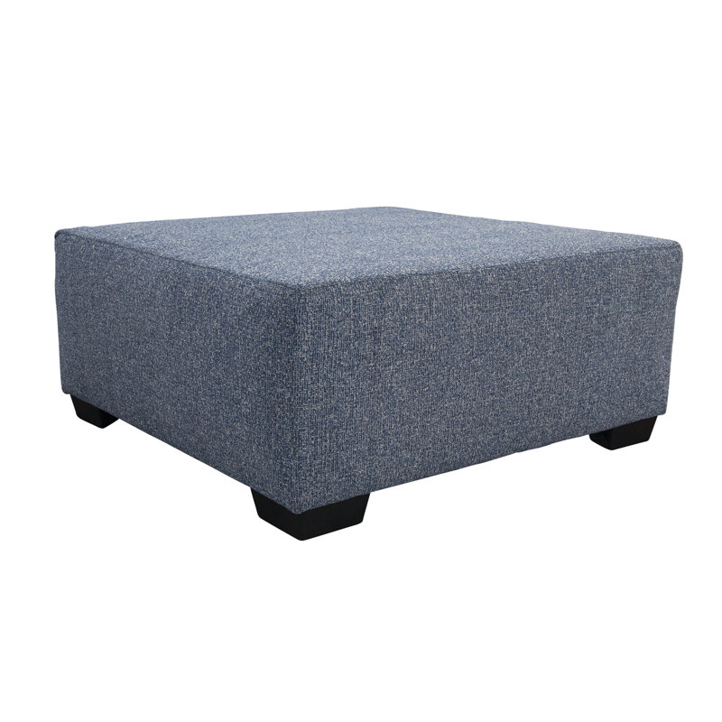 Blue Polyester Blend Tufted Square Cocktail Ottoman