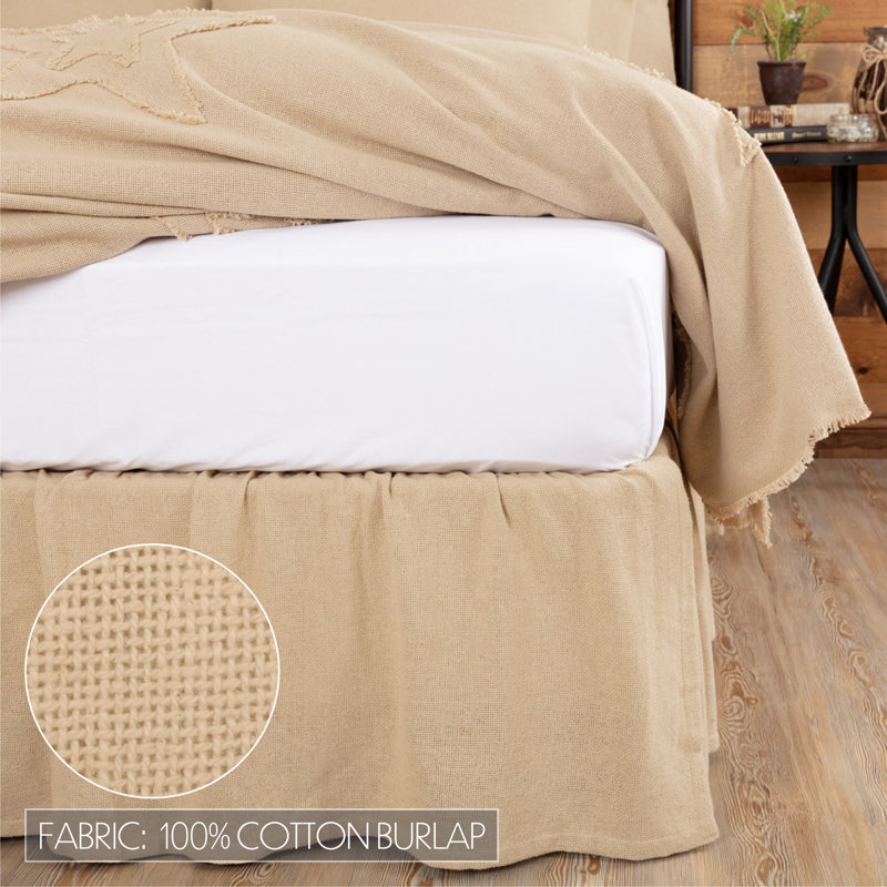 Vintage Tan Cotton Burlap Ruffled King Bed Skirt