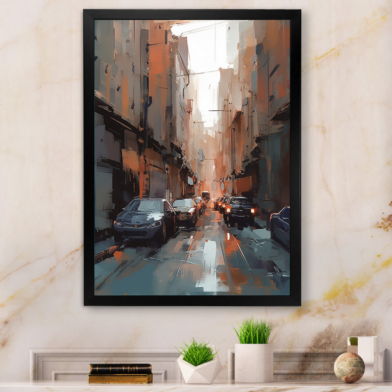 «Orange and Gray Enchanted Skylines», reproduction sur toile, H 20 po x l 12 po x P 1 po, Cadre photo noir
