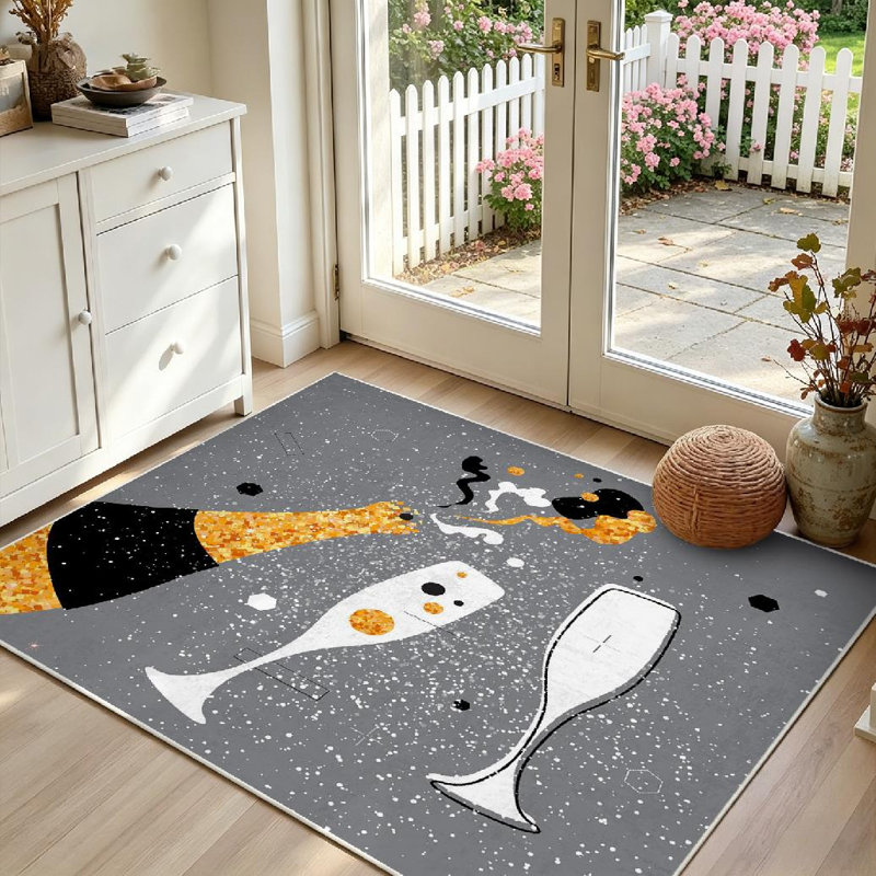Tapis transparent transparent lavable à la machine, champagne et bouteille, Rectangle 39 po x 63 po