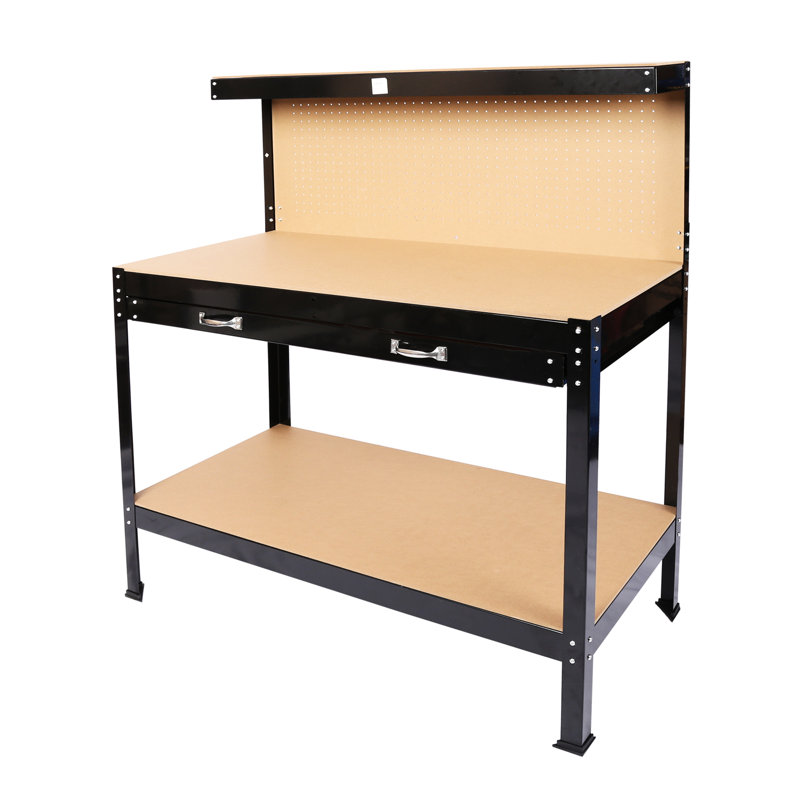 Établi de 115 cm avec capacité de 300 lb, acier au carbone noir, plateau, imperméable et surface antirouille