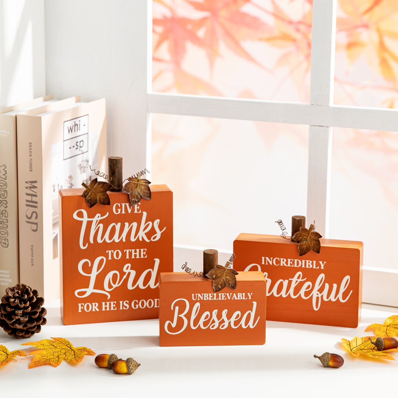 3PK Fall Wooden Pumpkin Table Décor