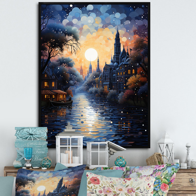 Impression sur toile Blue Canal, H 20 po x l 12 po x P 1 po, Cadre flottant noir