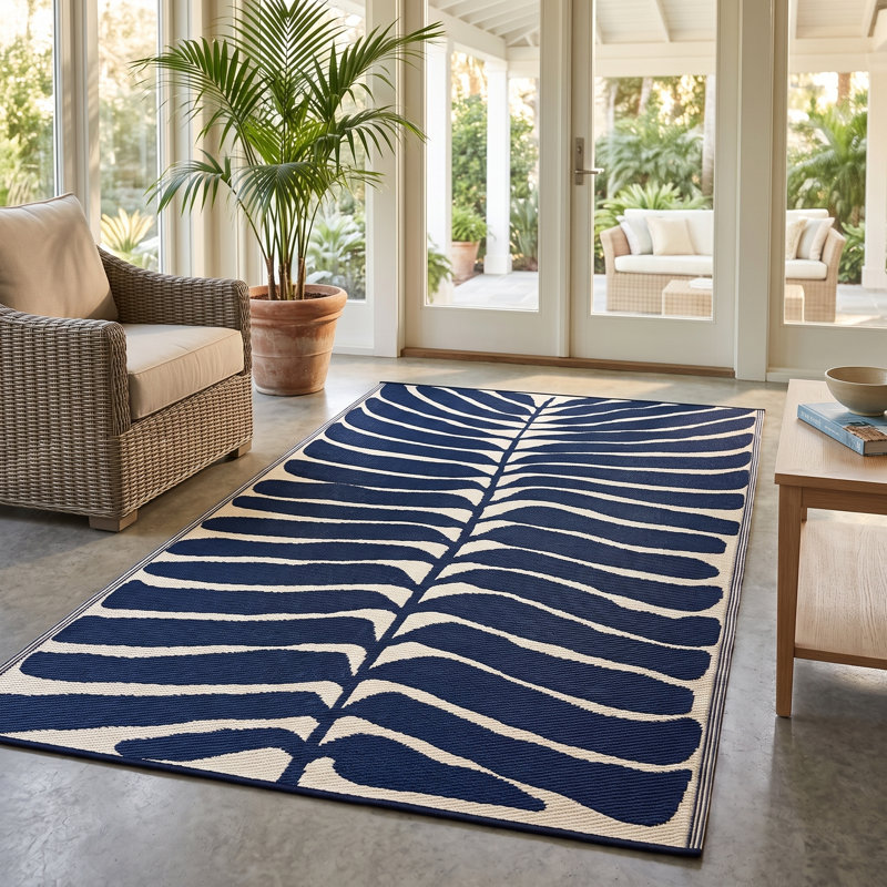 Tapis d'extérieur floral tropical Tropical - imperméable, infroissable, résistant à la décoloration, réversible - plastique recyclé - patio terrasse