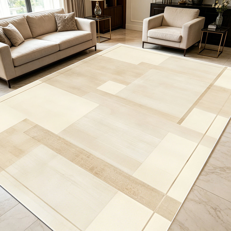 1PC Neutral Geometric Bordered Beige Wood Grain area rugs for Living Room, Soft and Comfortable, Suitable for all seasons, easy-to-maintain, machine washable Indoor floor mat, Under Table Farmhouse suitable for dining table, bedroom, home office,