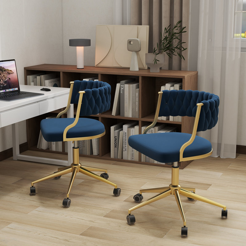 Pia Ricco Velvet Task Chair, Navy Blue