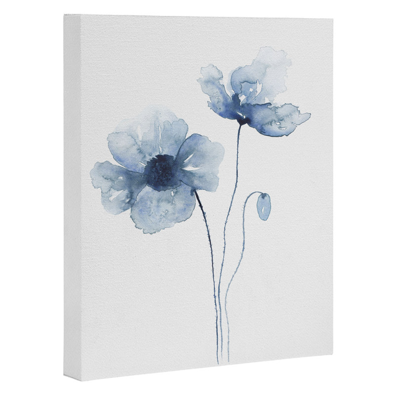 «Blue Watercolor Poppies» par Chipi Art Studio - impression, Toile tendue, H 30 po x l 24 po x P 2 po, Pas de tapis