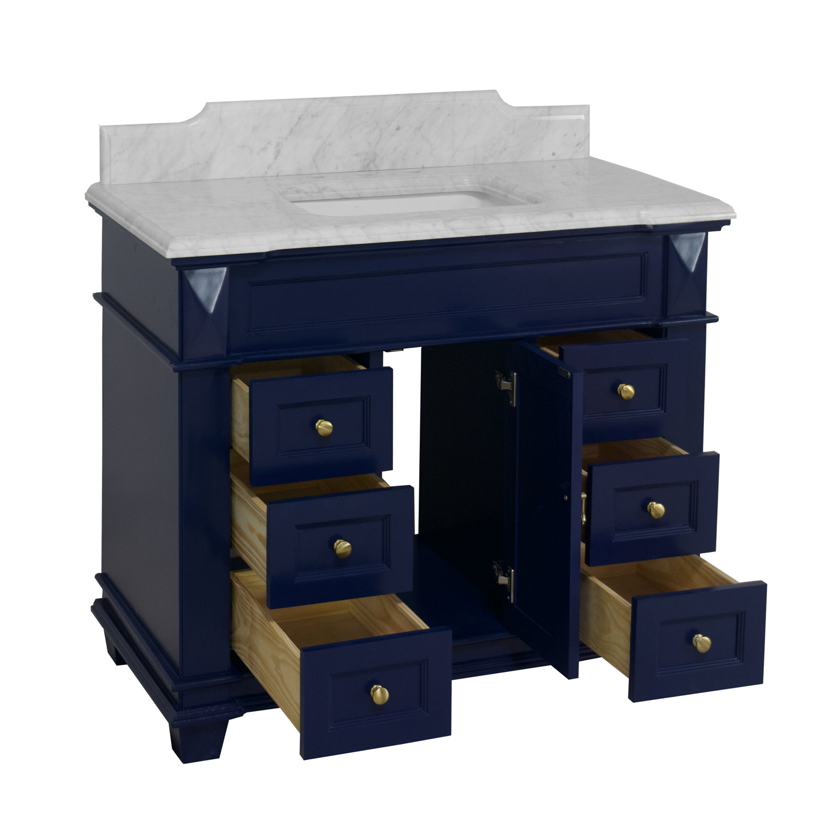 42'' Single Bathroom Vanity, Carrara Marble, Royal Blue