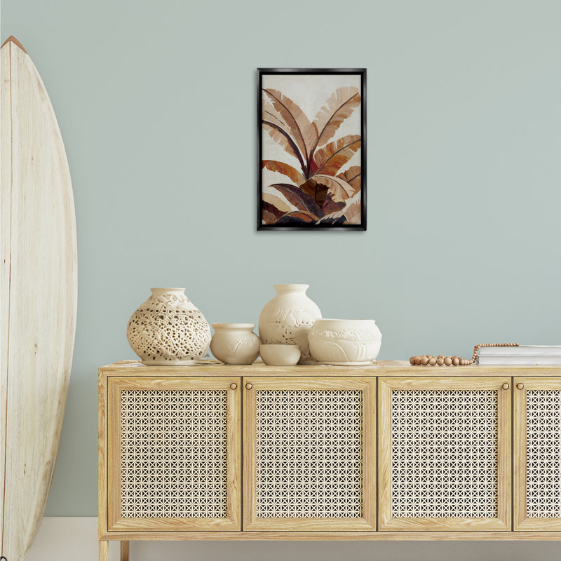  «Neutral Tropical Fan Leaves» par Jacob Q, Cadre flottant noir de jais, H 25 po x l 17 po