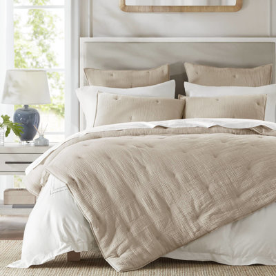 Courtepointe brodée en gaze de coton taupe pour lit double / grand, respirante et douce pour un sommeil réparateur, confort toutes saisons, matériau de conception naturelle, confort avec rembourrage de 250 g / m², agrafage