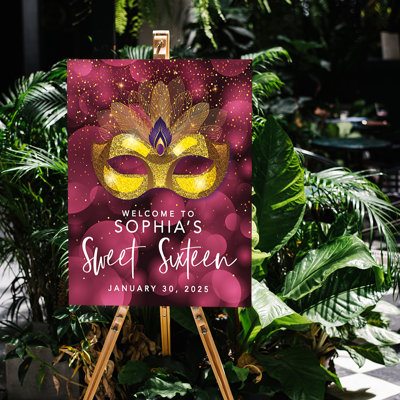 Grande enseigne de bienvenue Sweet 16 personnalisée, thème de mascarade, affiche sur toile pour décoration de fête, paq. 1