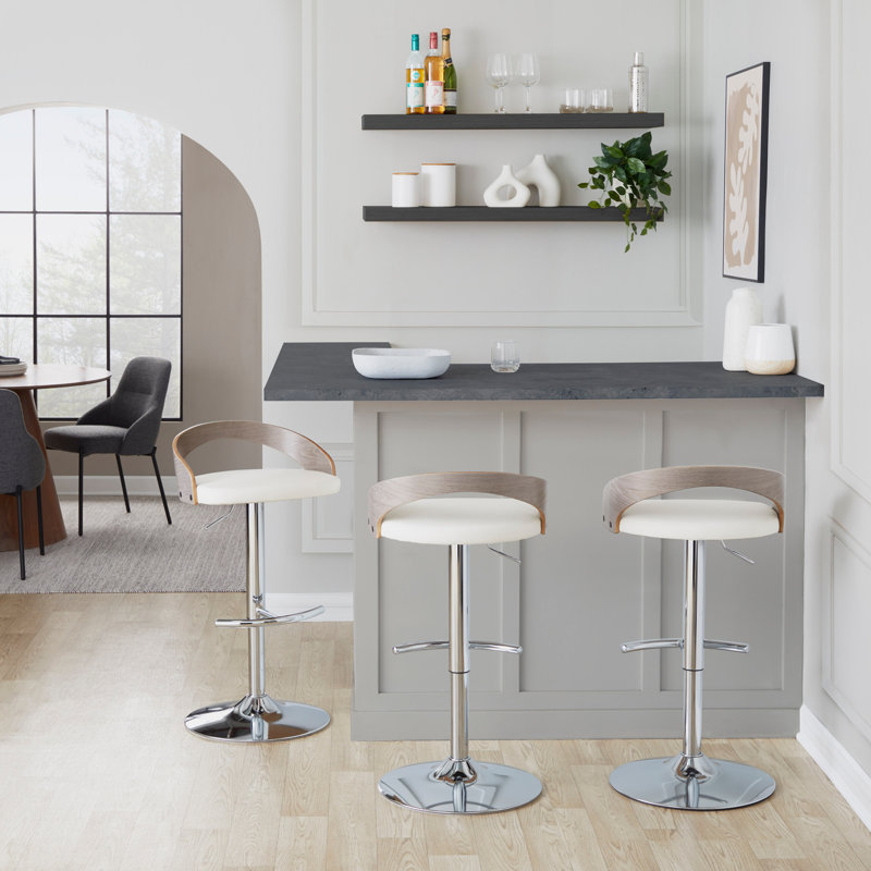 Tabouret de bar réglable avec pivot, Argent, Siège brun / cadre naturel, 3