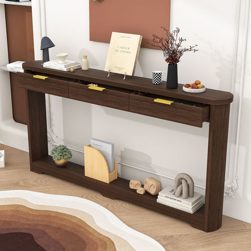 Console moderne en bois avec arche incurvée et tiroirs, Noyer