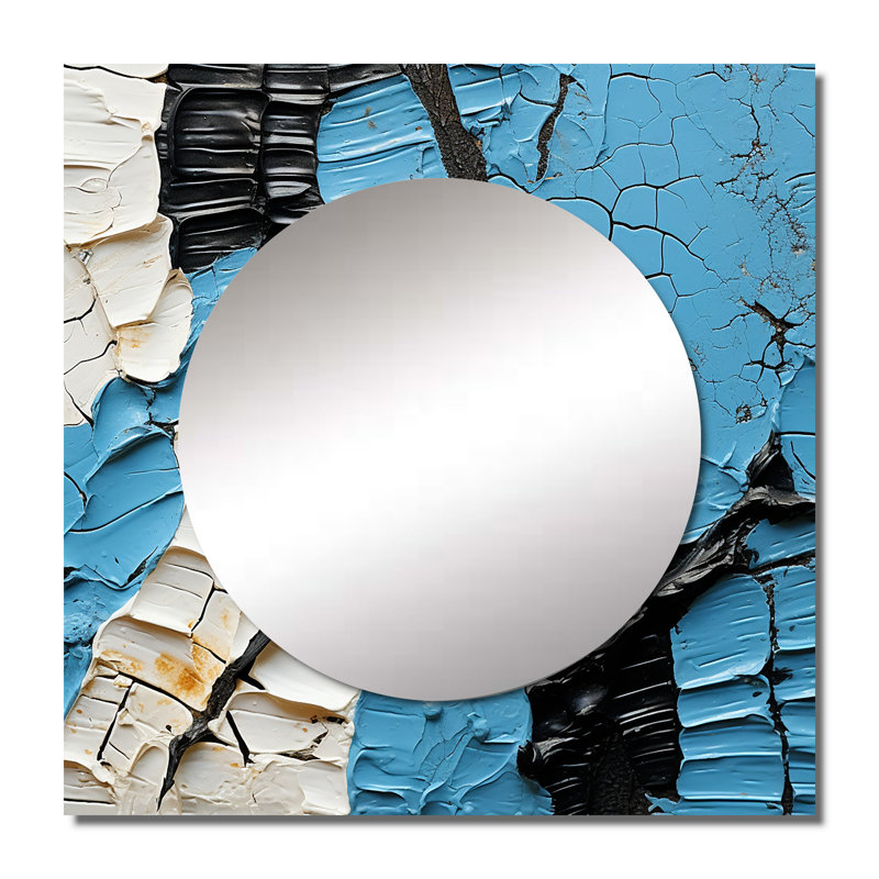 Oswestry - Black And Blue Paint Stroke Fight Abstract Shapes Square Mirror For Wall Art Decor, 23" x 23"