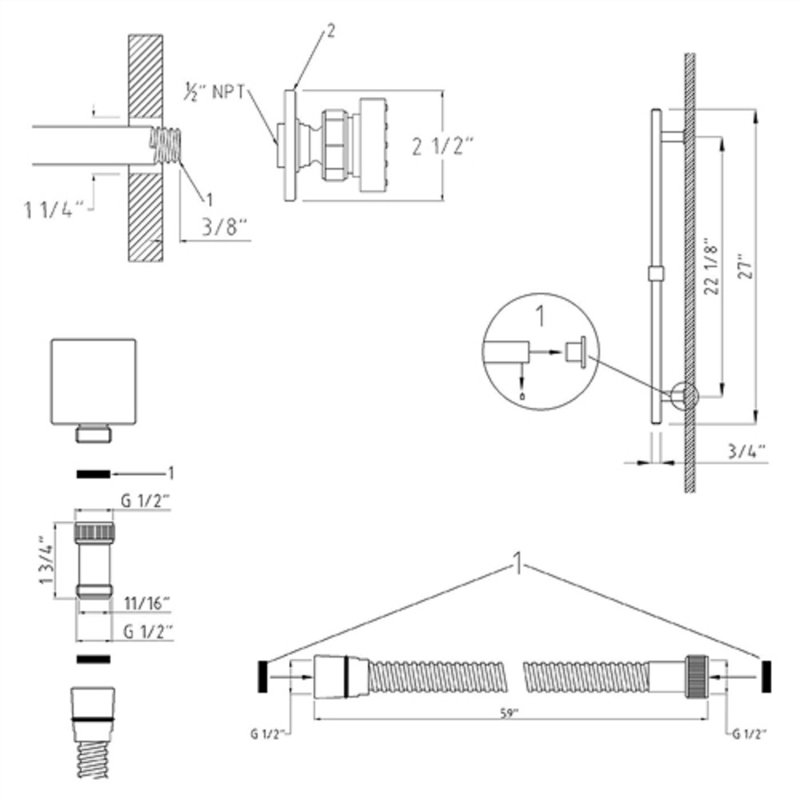 Ensemble de douche thermostatique à 3 sorties avec douchette carrée 12 "Kristal et 6 jets pour le corps Kristal