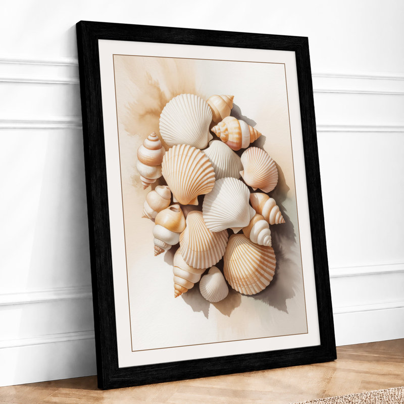 Shells in Circle Coastal - Framed Print, A4 - 29.7 x 21.0 cm, Black